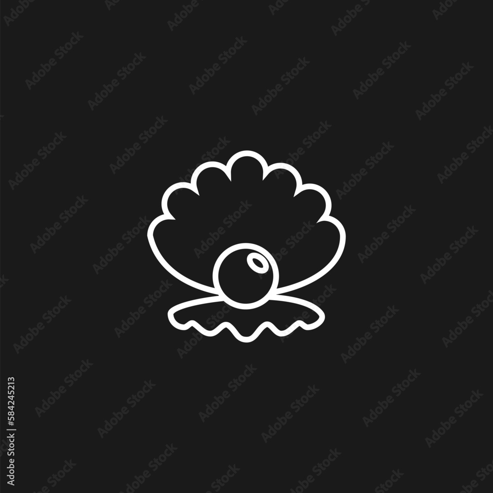 Fototapeta premium Open shell silhouette with pearl, icon isolated on black background