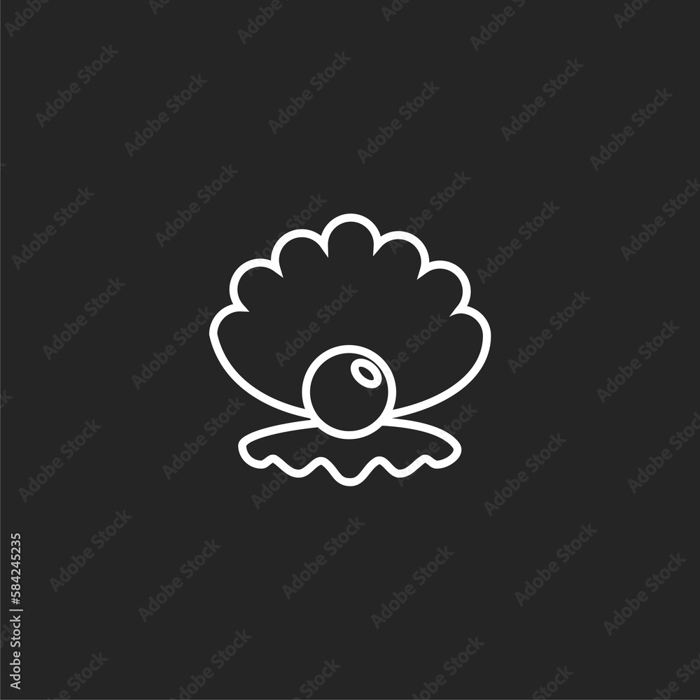 Open shell silhouette with pearl, icon isolated on black background
