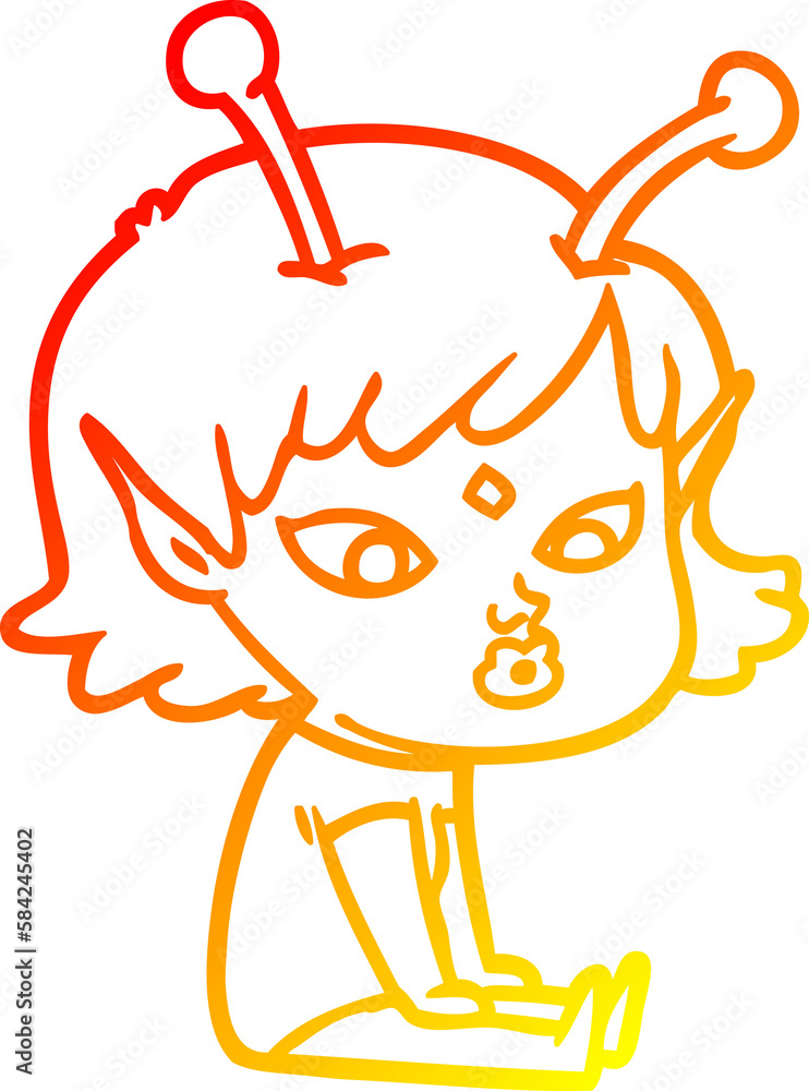 warm gradient line drawing pretty cartoon alien girl warm gradient line drawing pretty cartoon alien girl