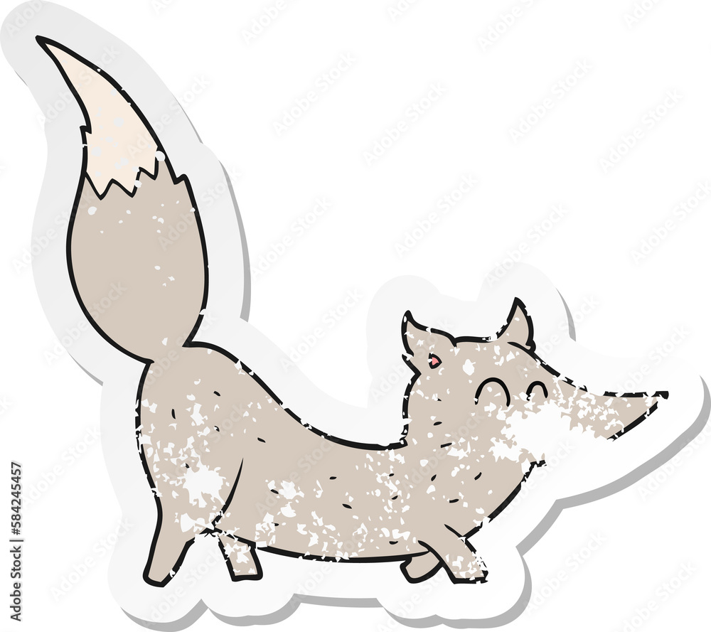 retro distressed sticker of a cartoon little wolf retro distressed sticker of a cartoon little wolf