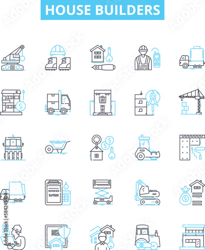 House builders vector line icons set. Developers, Constructors, Homebuilders, Architects, Contractors, Planners, Roofer illustration outline concept symbols and signs