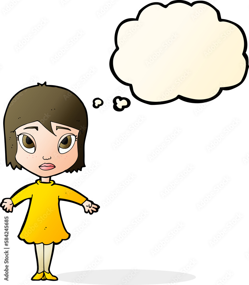 cartoon girl in dress with thought bubble cartoon girl in dress with thought bubble