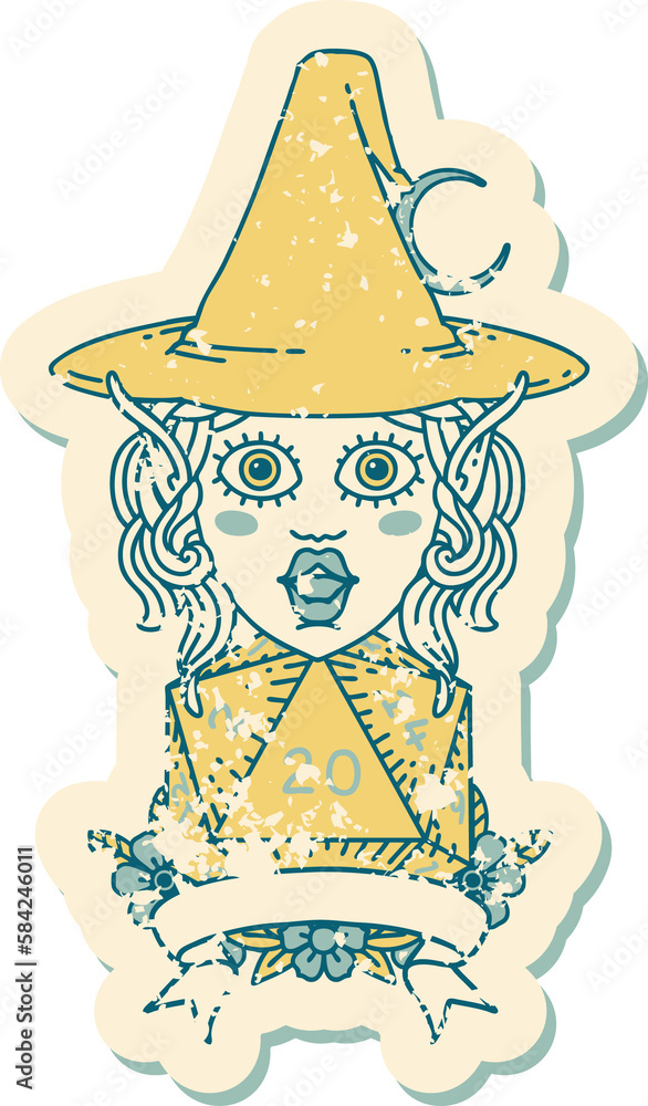 elf mage character with natural twenty dice roll illustration elf mage character with natural twenty dice roll illustration