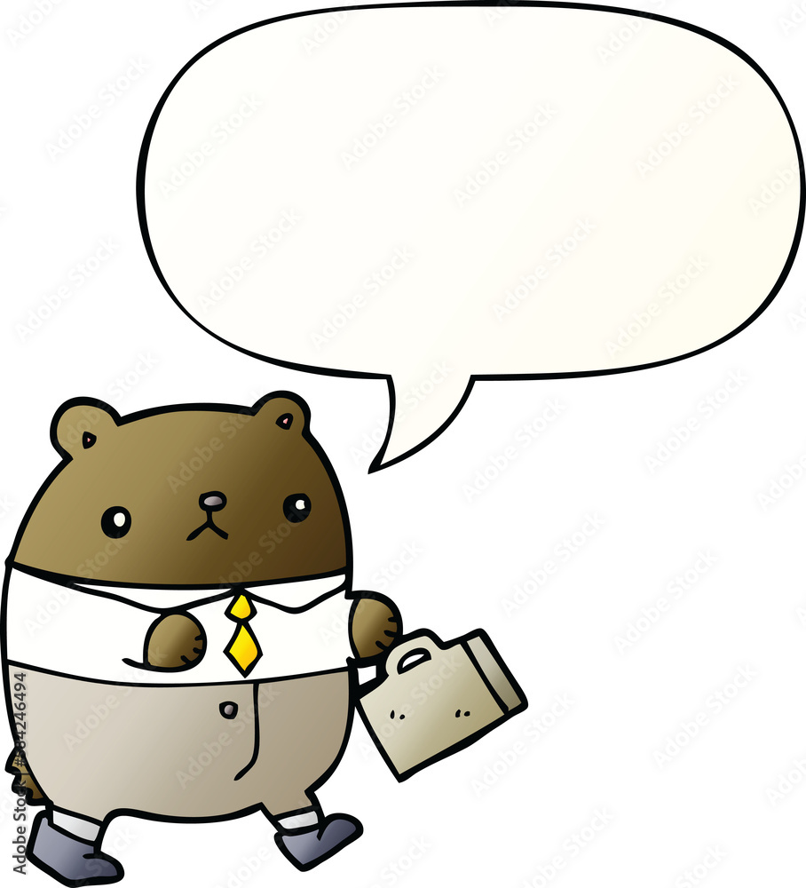 cartoon bear in work clothes and speech bubble in smooth gradient style cartoon bear in work clothes and speech bubble in smooth gradient style