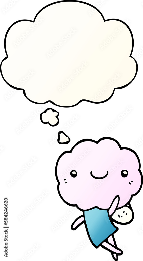 cute cloud head creature and thought bubble in smooth gradient style cute cloud head creature and thought bubble in smooth gradient style