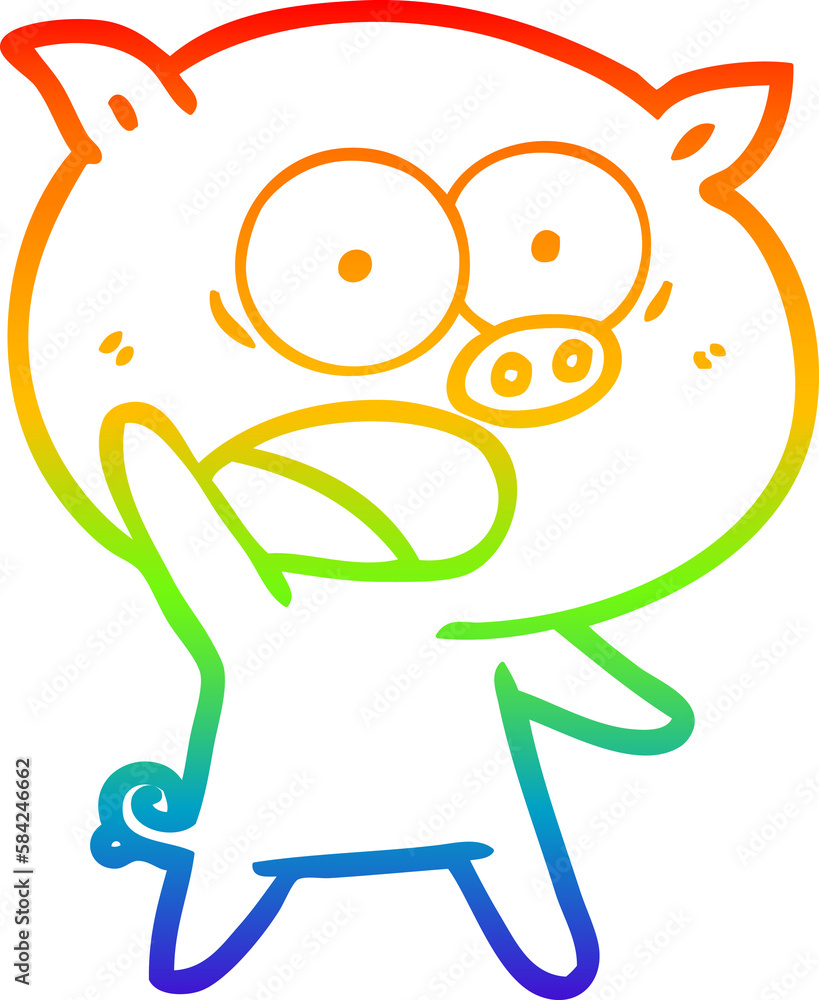 rainbow gradient line drawing cartoon pig shouting rainbow gradient line drawing cartoon pig shouting