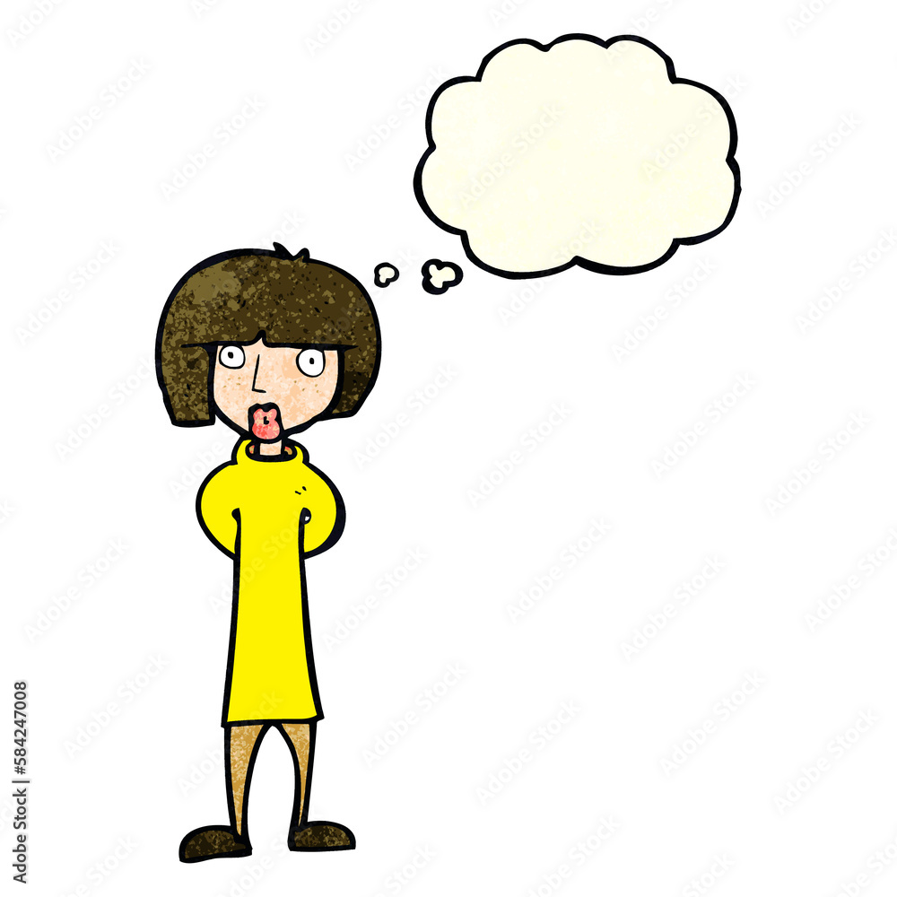 cartoon curious woman with thought bubble cartoon curious woman with thought bubble