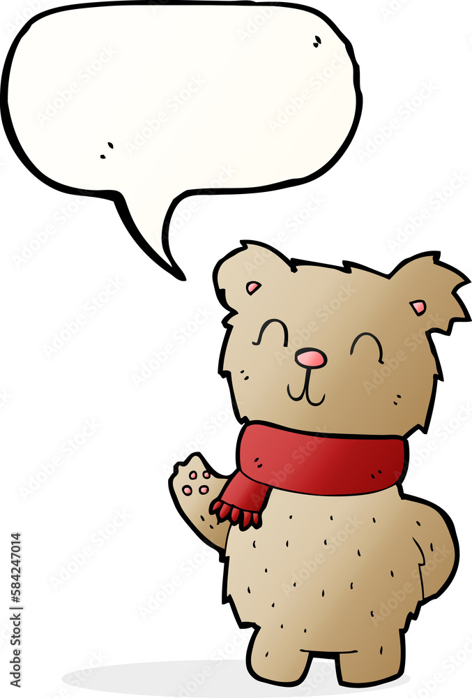 cartoon waving teddy bear with speech bubble cartoon waving teddy bear with speech bubble