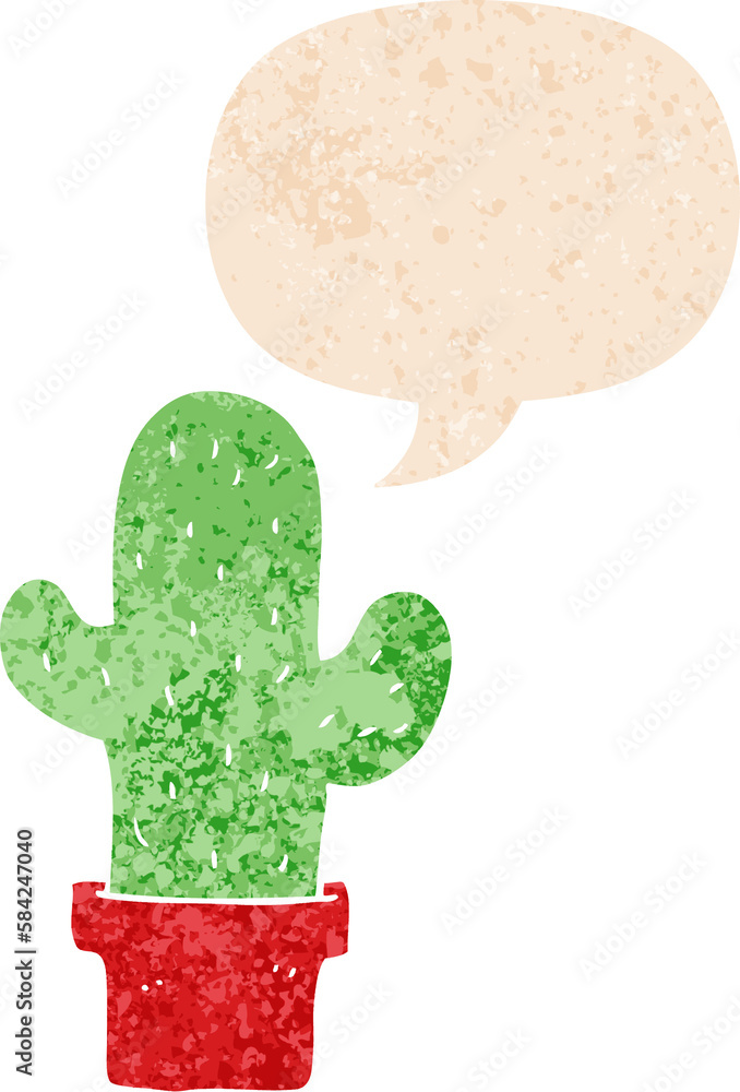 cartoon cactus and speech bubble in retro textured style cartoon cactus and speech bubble in retro textured style
