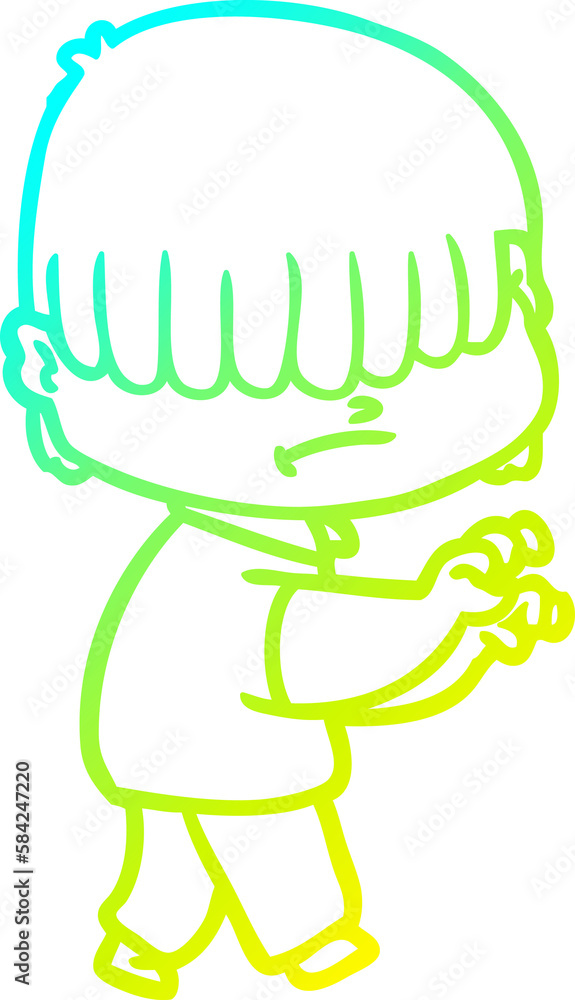 cold gradient line drawing cartoon boy with untidy hair cold gradient line drawing cartoon boy with untidy hair