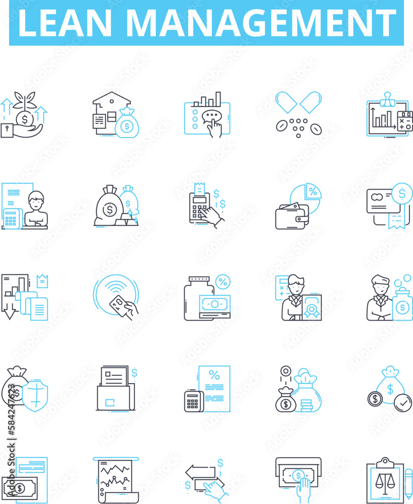 Lean Management vector line icons set. Lean, Management, Efficiency, Process, Waste, Kaizen, Six illustration outline concept symbols and signs Lean Management vector line icons set. Lean, Management, Efficiency, Process, Waste, Kaizen, Six illustration outline concept symbols and signs