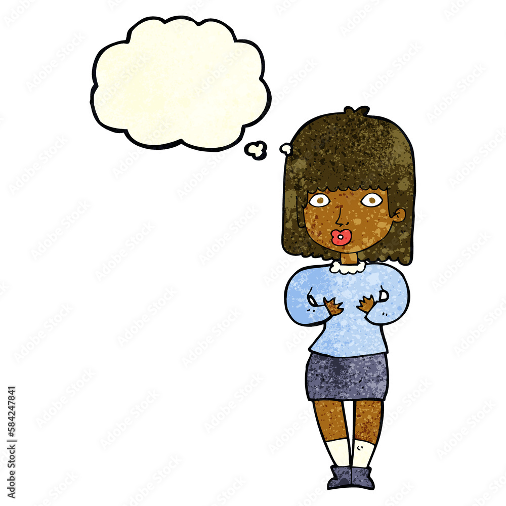 cartoon shocked woman with thought bubble cartoon shocked woman with thought bubble