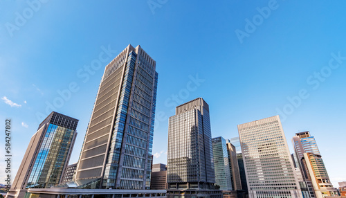 太陽の光が綺麗な東京のビル群