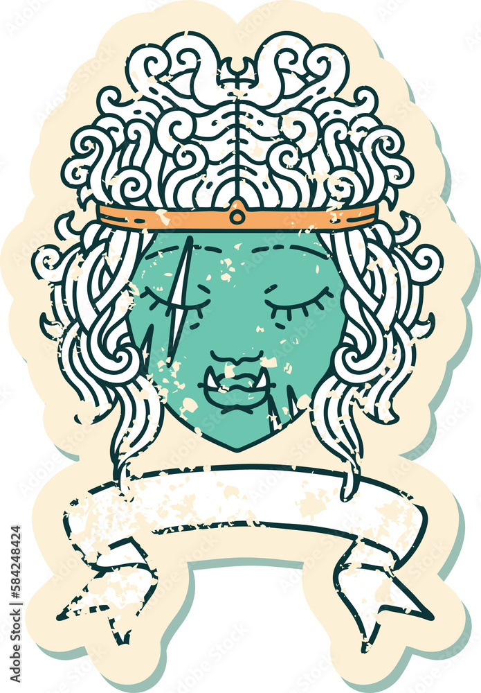 orc barbarian character face with banner illustration orc barbarian character face with banner illustration