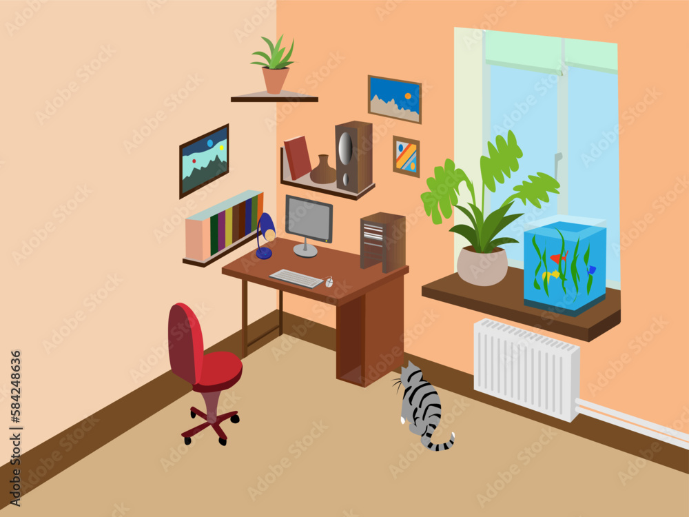 color vector illustration depicting the interior of a room with a ...
