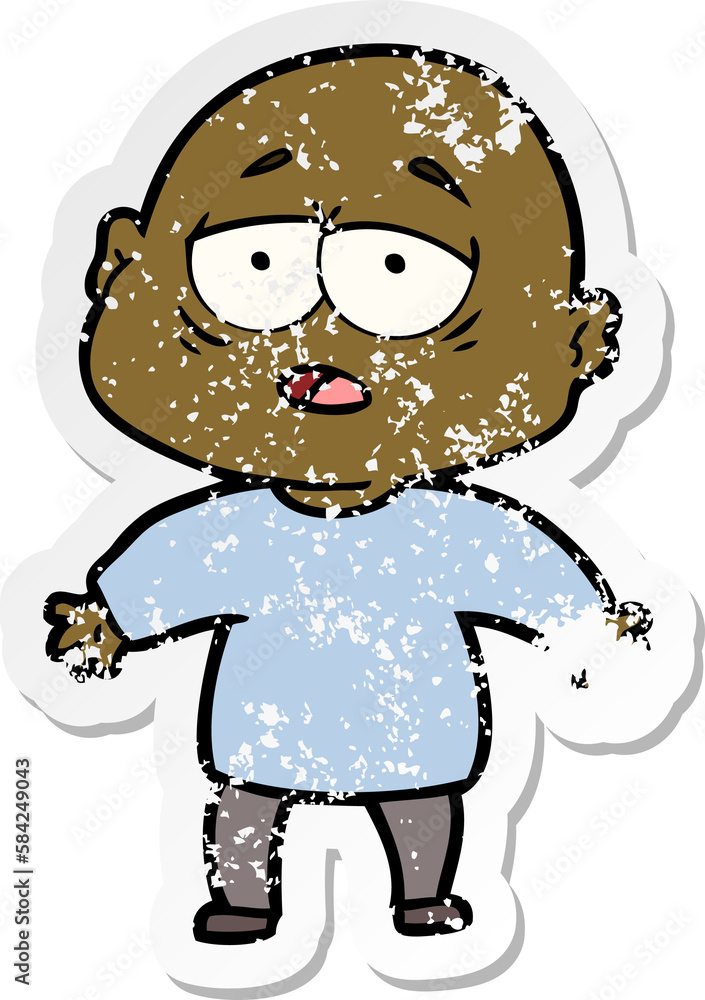 distressed sticker of a cartoon tired bald man distressed sticker of a cartoon tired bald man