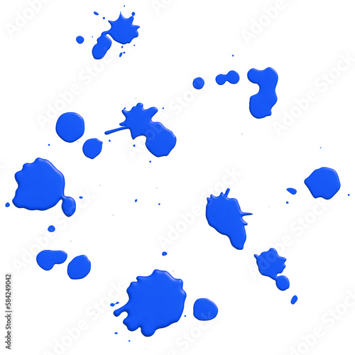 Vibrant paint splatters in blue hues form a grungy backdrop for this artistic collection of messy droplets, splotches, and inkblots. Creative and colorful group of splattered paint. Isolated on white