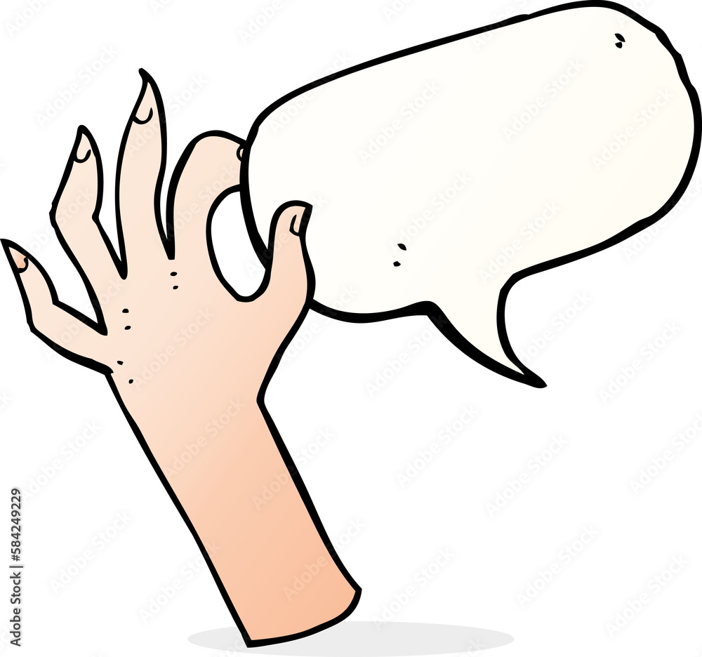 Obraz premium cartoon hand symbol with speech bubble