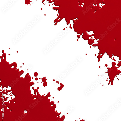 Realistic blood splatter watercolor backdrop illustration. This abstract design features a shiny red stain and messy splatters, perfect for crime or horror themed projects. Isolated on a white 