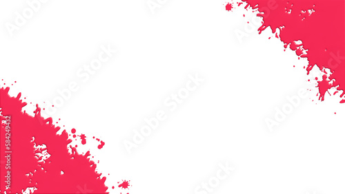 A red paint splash with an abstract texture on a white background. Artistic illustration captures the smooth motion of the paint as it flows and streams, leaving a messy trail of blotches and drops