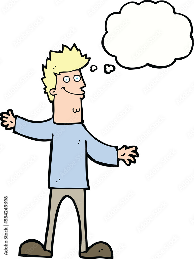 cartoon happy man with thought bubble cartoon happy man with thought bubble
