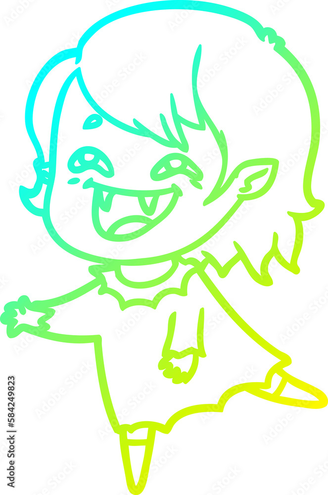 Obraz premium cold gradient line drawing cartoon laughing vampire girl