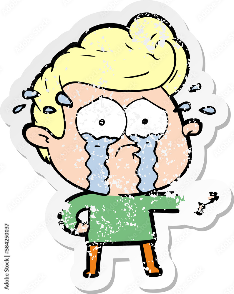 Fototapeta premium distressed sticker of a cartoon crying man