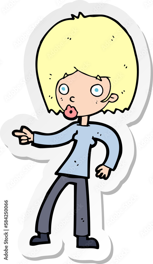 sticker of a cartoon woman pointing sticker of a cartoon woman pointing