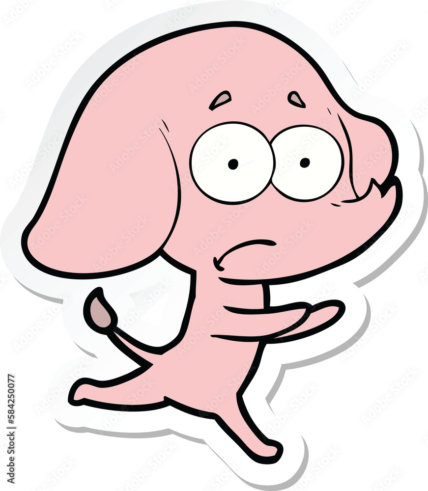 Fototapeta premium sticker of a cartoon unsure elephant running away