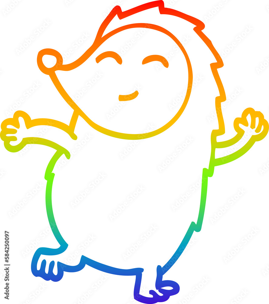 Obraz premium rainbow gradient line drawing cartoon happy hedgehog