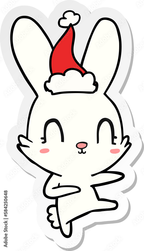 cute sticker cartoon of a rabbit dancing wearing santa hat cute sticker cartoon of a rabbit dancing wearing santa hat