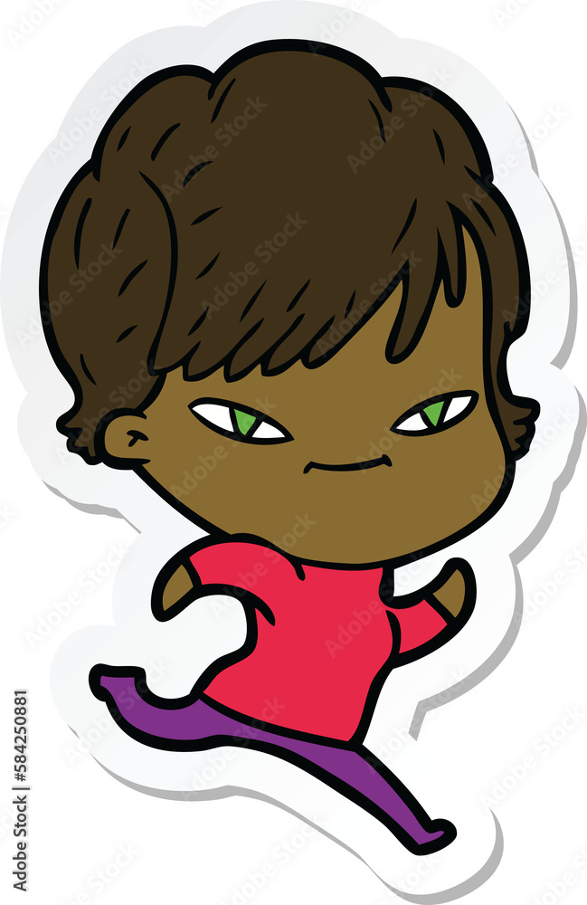 sticker of a cartoon happy woman sticker of a cartoon happy woman