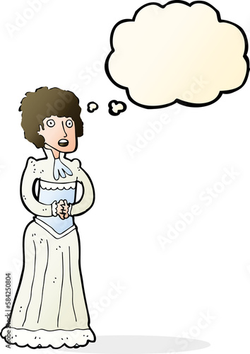 cartoon shocked victorian woman with thought bubble