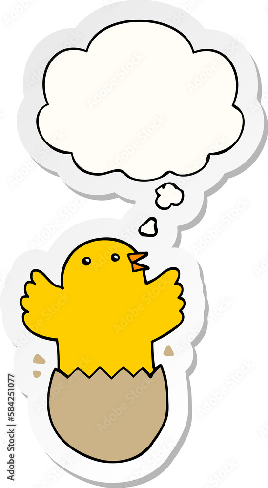 cartoon hatching bird and thought bubble as a printed sticker cartoon hatching bird and thought bubble as a printed sticker