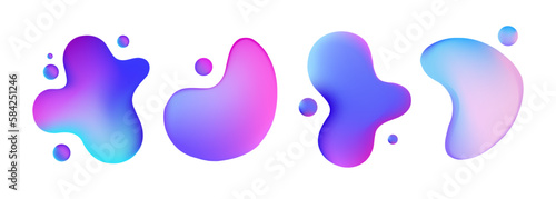 Liquid shapes. Realistic blobs or splashes isolated on white background. Fluid dynamic elements for your creative graphic design. Vector illustration.