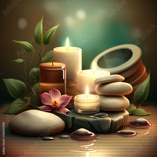 Spa still life with candles and stones. generative ai