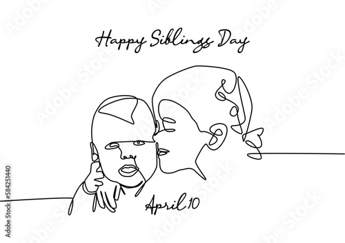single line art of happy siblings day good for siblings day celebrate. line art. illustration.