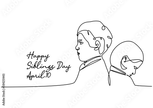 single line art of happy siblings day good for siblings day celebrate. line art. illustration.