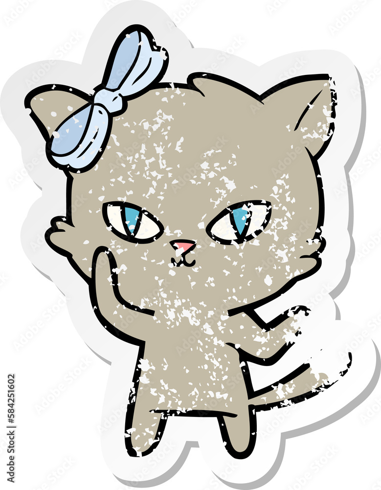 distressed sticker of a cute cartoon cat distressed sticker of a cute cartoon cat