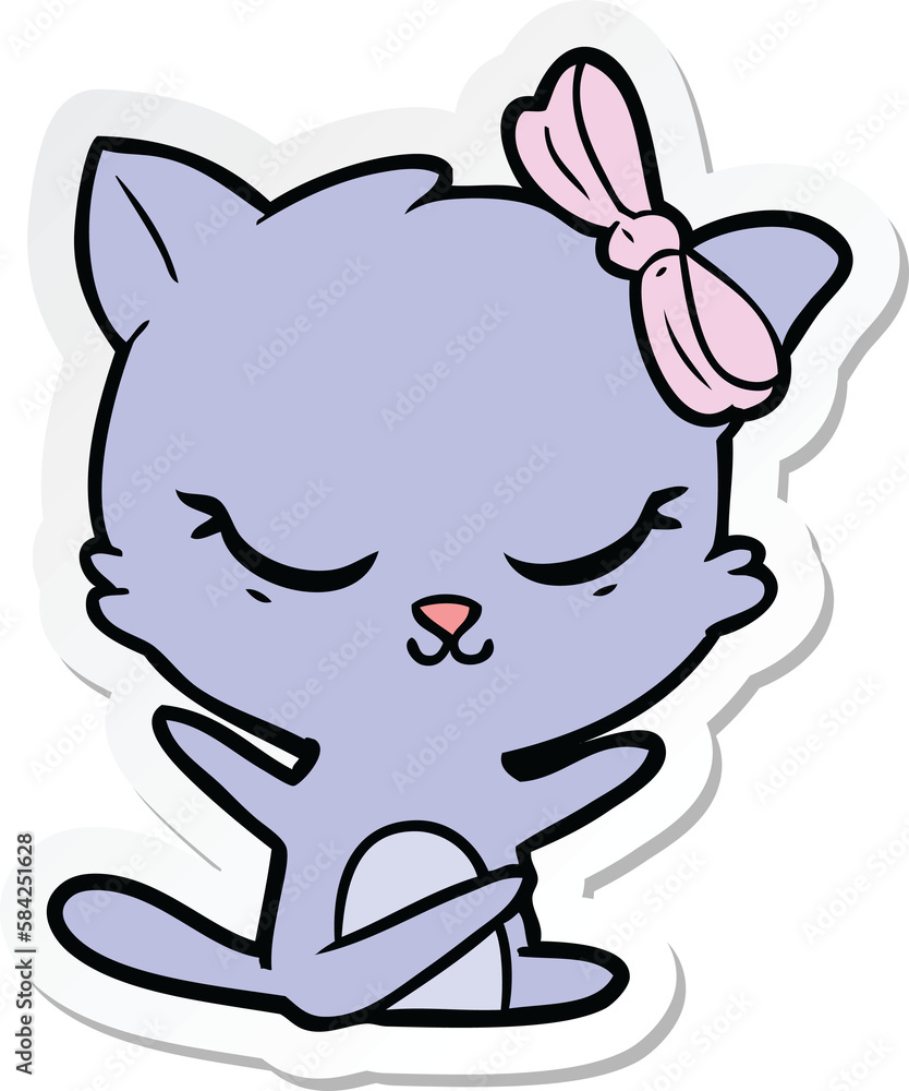 sticker of a cute cartoon cat with bow sticker of a cute cartoon cat with bow