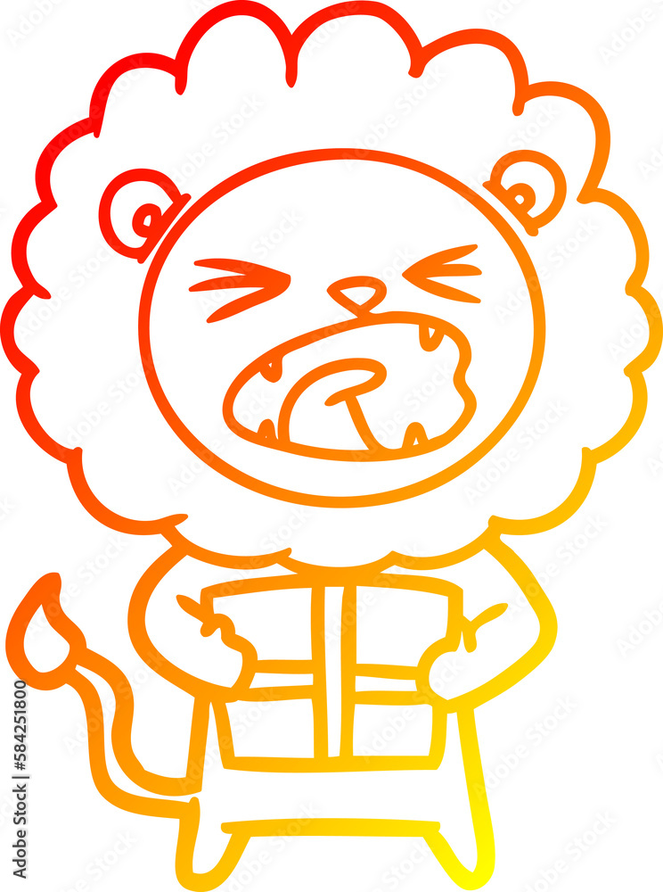 warm gradient line drawing cartoon lion with christmas present warm gradient line drawing cartoon lion with christmas present