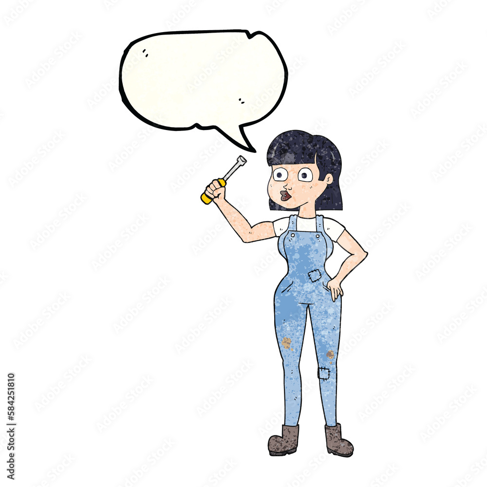 speech bubble textured cartoon female mechanic speech bubble textured cartoon female mechanic