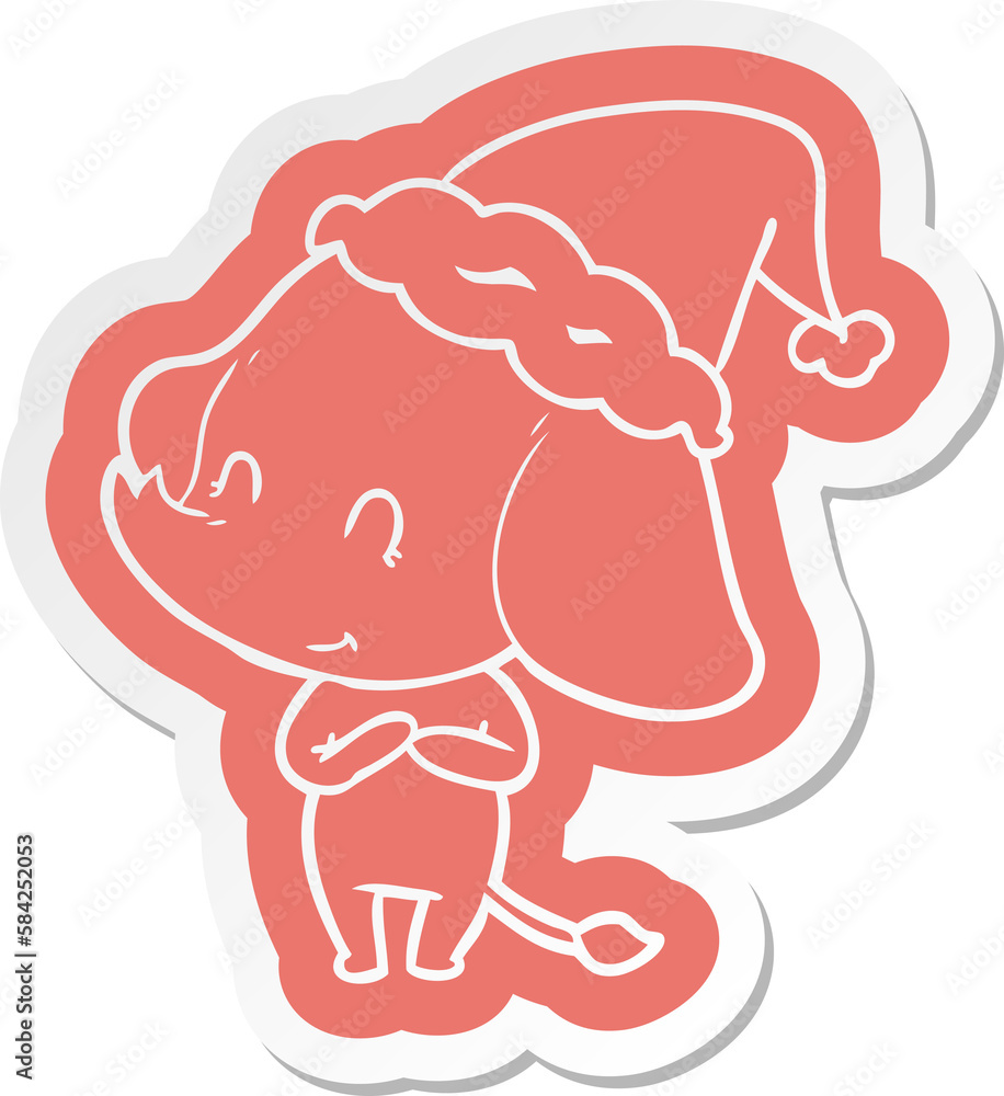 cute cartoon sticker of a elephant wearing santa hat cute cartoon sticker of a elephant wearing santa hat