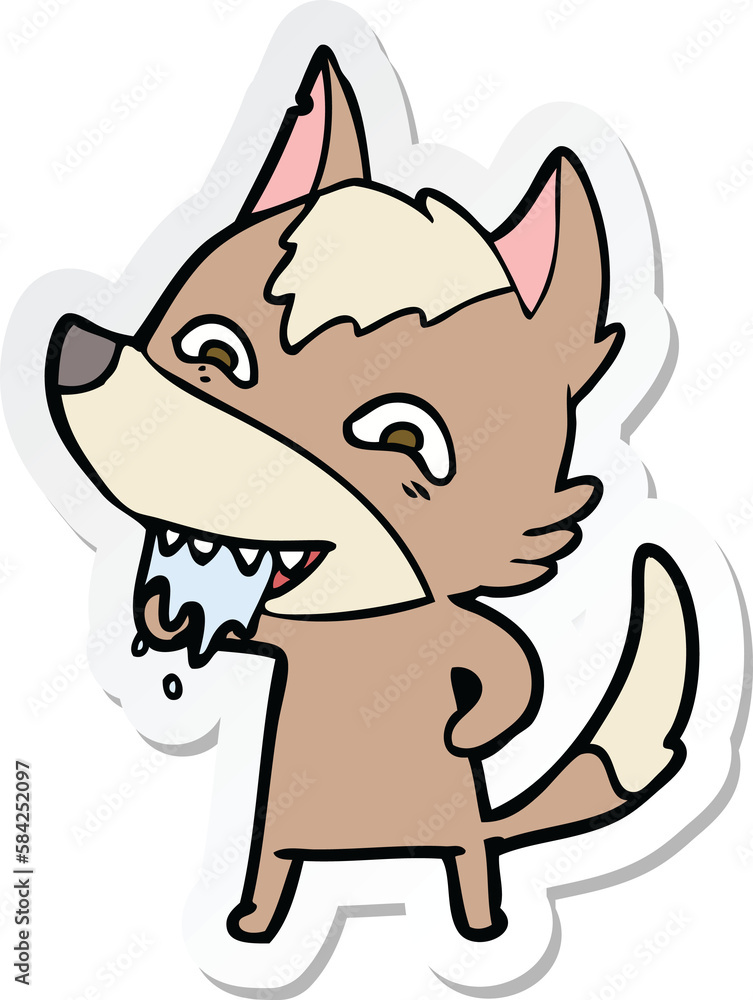 sticker of a cartoon hungry wolf sticker of a cartoon hungry wolf