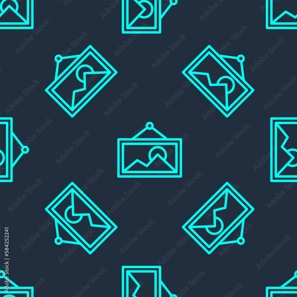 Green line Picture icon isolated seamless pattern on blue background. Vector Green line Picture icon isolated seamless pattern on blue background. Vector