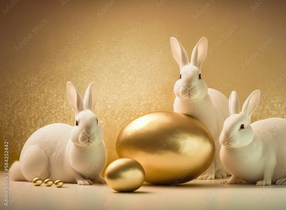 Gold Easter cute rabbit egg symbol. spring beautiful Generated AI Gold Easter cute rabbit egg symbol. spring beautiful Generated AI
