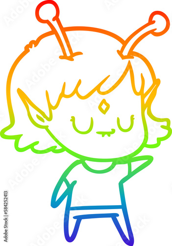 rainbow gradient line drawing cartoon alien girl