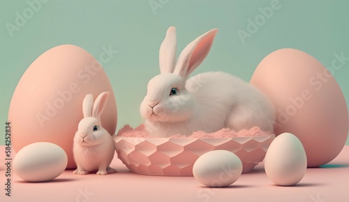 Pink Easter cute rabbit egg symbol. pet Generated AI