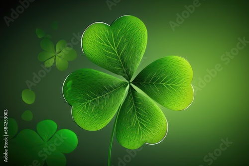 Green leaves clover in realistic illustration style. St. patrick's day wallpaper background.Generative AI.