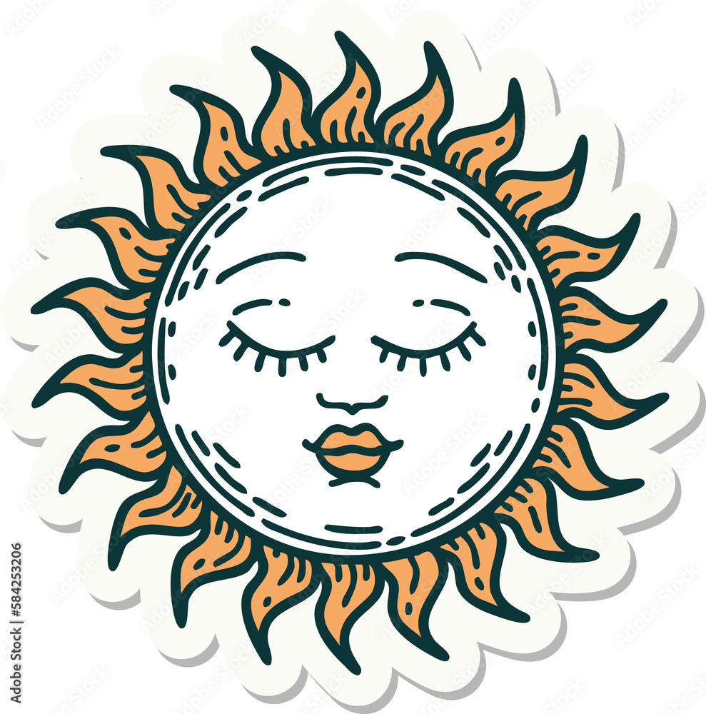 tattoo style sticker of a sun tattoo style sticker of a sun